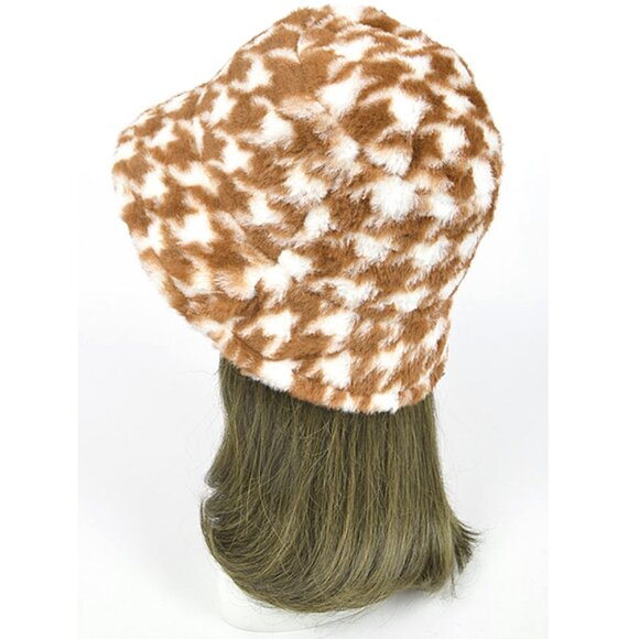 BNWT Brand New Houndstooth Print Faux Fur Bucket Hat - Picture 3 of 5